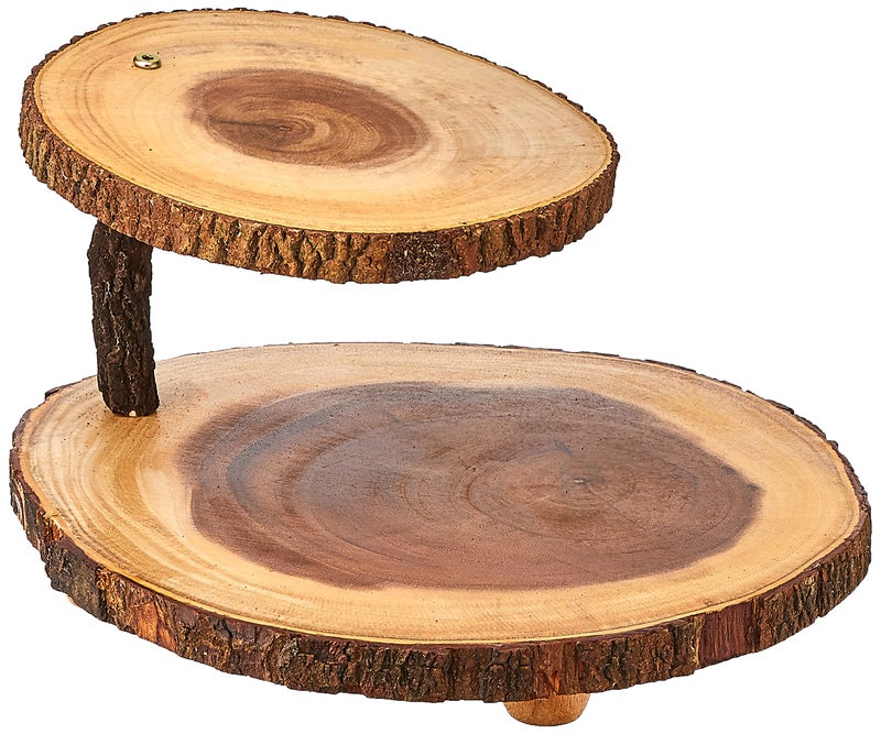 Lipper International Acacia 2-Tier Tree Bark Server for Meats, Cheeses, and Crackers,Acacia Tree Bark, 14"L x 14"W x 8"Th - Image 1